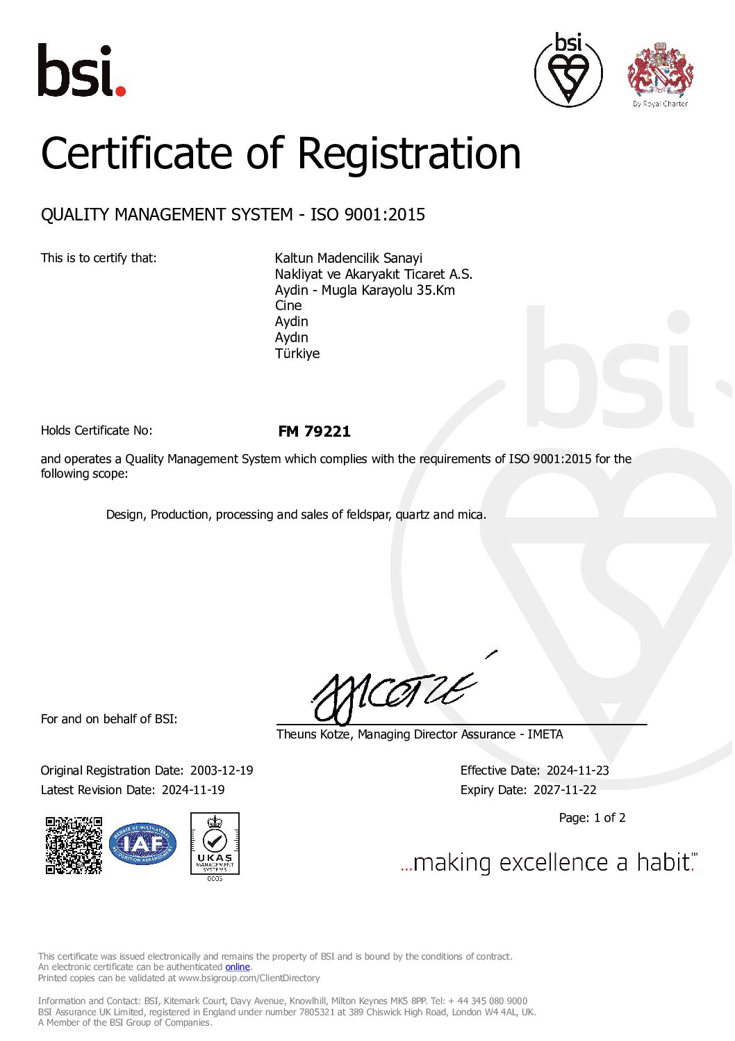 2025 Quality Management System ISO 9001-2015