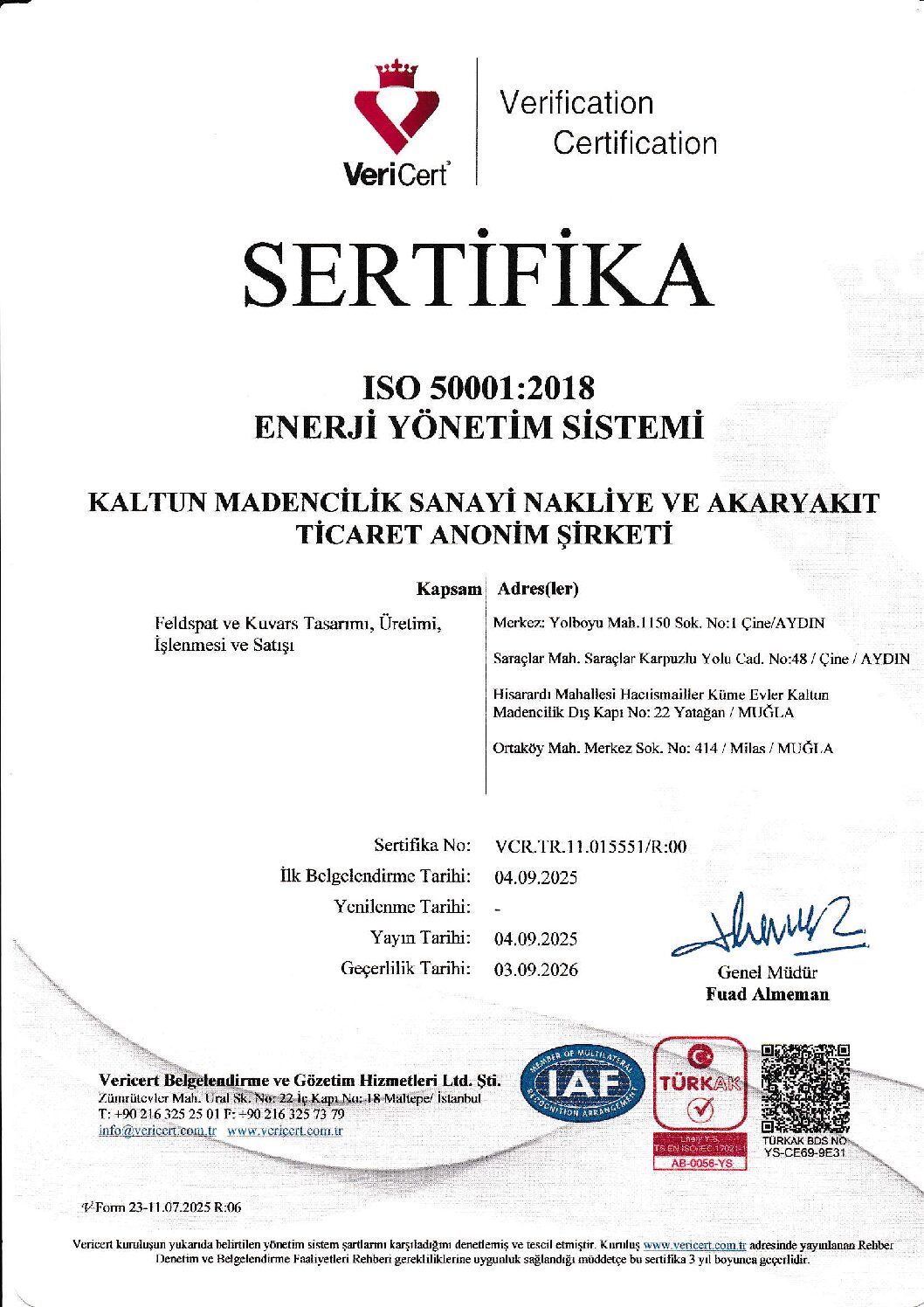 KALTUN MADENCİLİK ISO 50001 SERTİFİKA TR